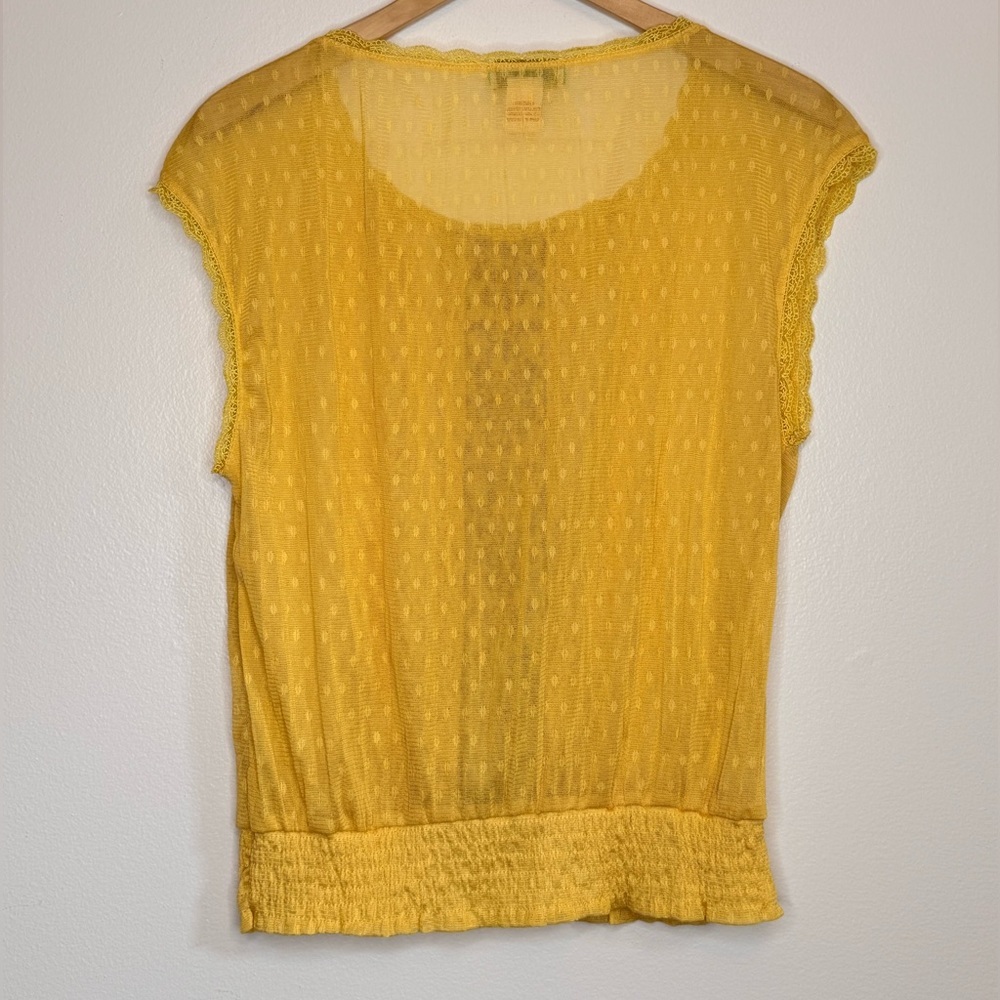 Flying Tomato Sheer Round Neck Yellow Gold Short Sleeve Lace Top Women’s Size S - Picture 5 of 8